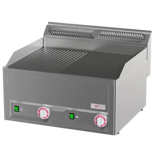Bak-/Grillplaat | COOKING LINE 600 | Elektrisch | Glad/Gegroefd Oppervlak 650x480 (Gietijzer) | 50°C/300°C | 6kW (400V) | 660x600x290/435(h)mm