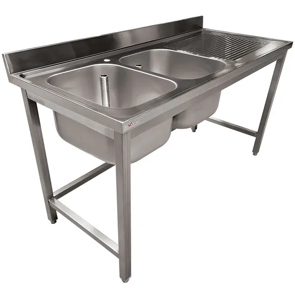 Spoeltafel | ECO | RVS | 2 Spoelbakken (Links) + Afdruipvlak | Achteropstand | Gelaste Constructie | 1800x700x900(h)mm