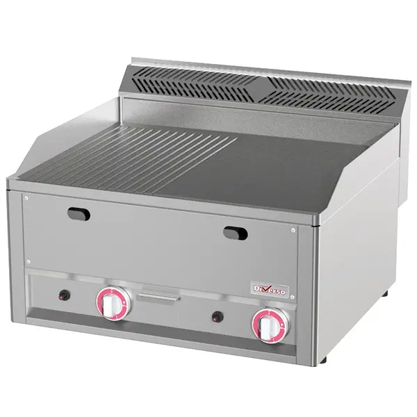 Bak-/Grillplaat | COOKING LINE 600 | Gas | Glad/Gegroefd Oppervlak 650x480 (Gietijzer) | 50°C/300°C | 8kW | Piëzo Ontsteking | 660x600x290/435(h)mm