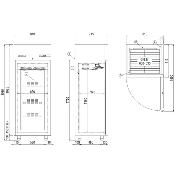 Koelkast | MASTER | 573L (2/1 GN) | RVS | -2°C/+8°C | Geforceerd | WiFi + App | 810x715x2085(h)mm