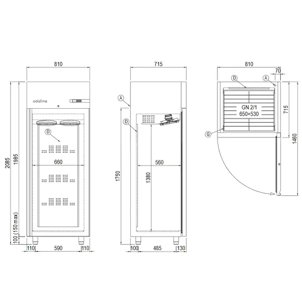 Koelkast | MASTER | 573L (2/1GN) | RVS | -2°C/+8°C | Geforceerd | WiFi + App | 810x715x2085(h)mm