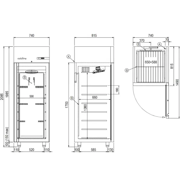 Koelkast | MASTER | Energiezuinig | 601L | RVS | 0°C/+10°C | Geforceerd | WiFi + App | 740x815x2085(h)mm
