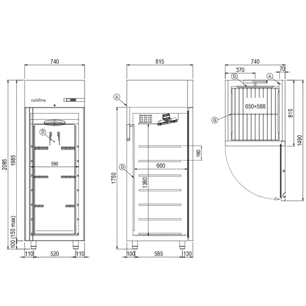 Koelkast | MASTER | 601L | RVS | 0°C/+10°C | Geforceerd | WiFi + App | 740x815x2085(h)mm