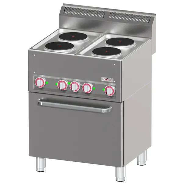 Fornuis + Heteluchtoven | COOKING LINE 600 | Elektrisch | 4 Kookpunten (Ø180) + 1/1 GN Oven | 11.13kW (400V) | 660x600x890/1035(h)mm