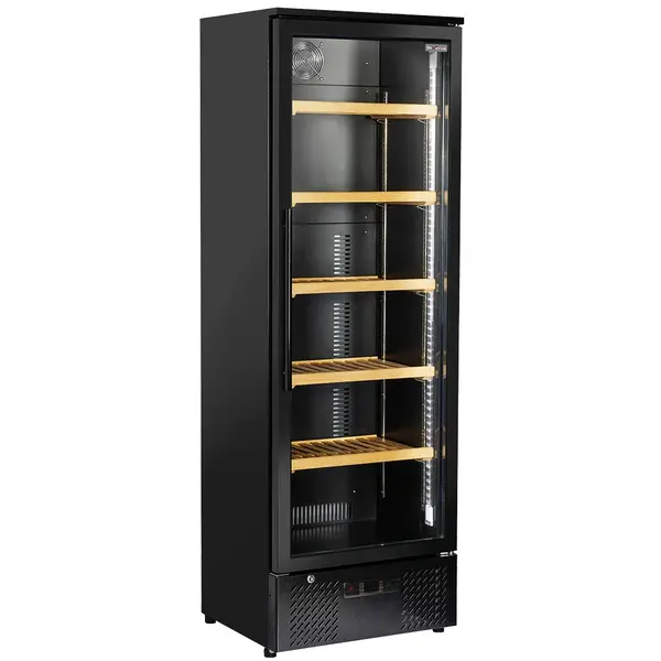 Wijnkoelkast | 300L (100x 75cl) | Zwart | 1 Zone | +5°C/+14°C | Geforceerd | Wielen | 600x558x1800(h)mm
