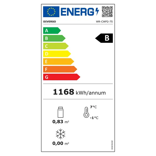 Wijnkoelkast | 460L (150x 75cl) | Zwart | 1 Zone | +5°C/+14°C | Geforceerd | Wielen | 900x558x1800(h)mm
