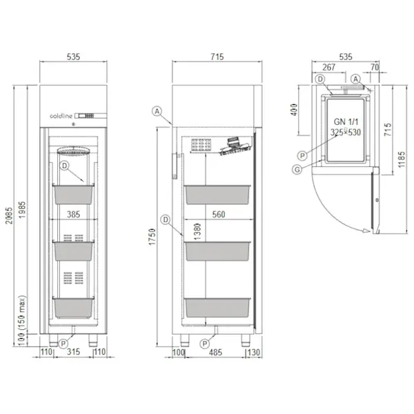Viskoelkast | MASTER FISH | 334L (1/1 GN) | RVS | -6°C/+4°C | Geforceerd | WiFi + App | Incl. 3 Visbakken | 535x715x2085(h)mm