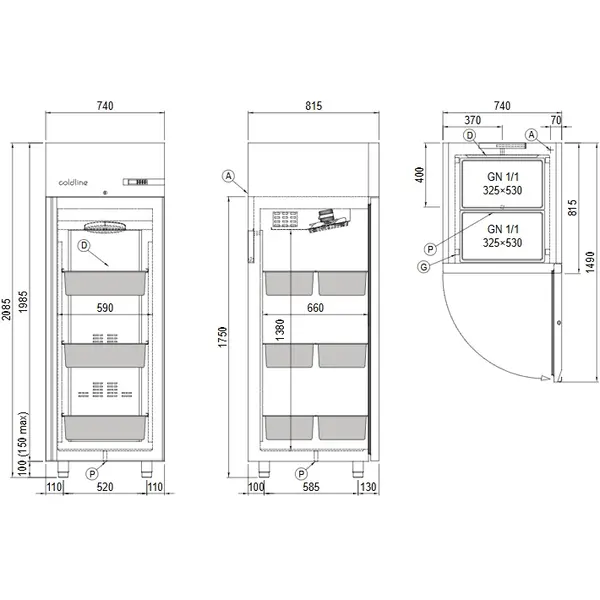 Viskoelkast | MASTER FISH | 601L (2/1 GN) | RVS | -6°C/+4°C | Geforceerd | WiFi + App | Incl. 6 Visbakken | 740x815x2085(h)mm