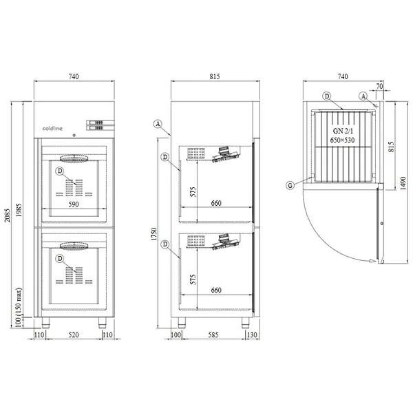 Koel-/Vrieskast | MASTER COMBI | 562L (2/1 GN) | RVS | -18°C/-22°C & -2°C/+8°C | Geforceerd | WiFi + App | 740x815x2085(h)mm