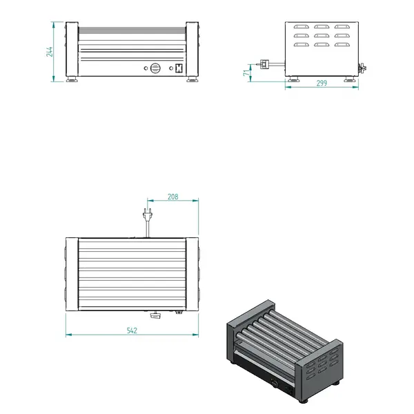 Worstengrill | HOTDOG LINE | 1 Zone (7 Rollen) | 0°C/300°C | 0.9kW (230V) | 545x320x240(h)mm