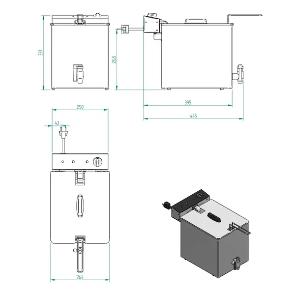 Friteuse | FRYERS LINE | Elektrisch | 8L | 0°C/190°C | 3kW (230V) | Aftapkraan | 265x445x350(h)mm