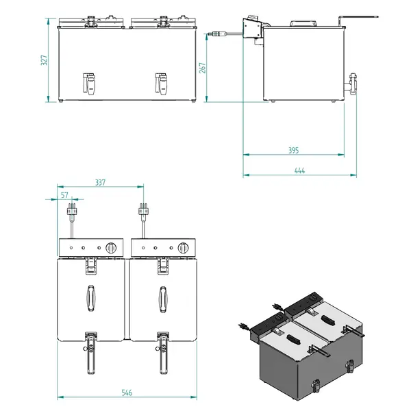 Friteuse | FRYERS LINE | Elektrisch | 8+8L | 0°C/190°C | 6kW (2x 230V) | Aftapkranen | 545x445x350(h)mm