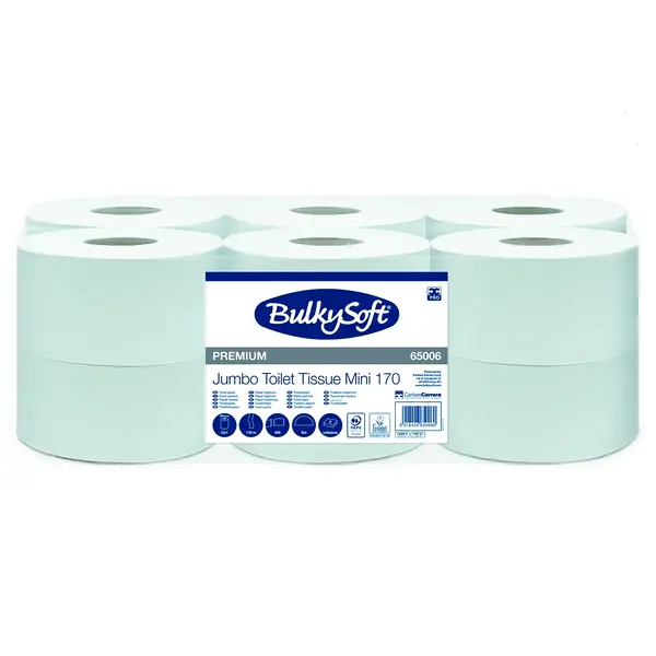 Jumborollen (Mini) | PREMIUM | Cellulose (2-Laags) | Blauw | 170m/Rol | 12 Rollen | Ø200mm