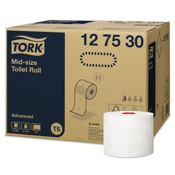 Toiletpapier Midsize Rol | ADVANCED | 2-Laags | Wit | 100m/Rol | 27 Rollen | Ø132mm