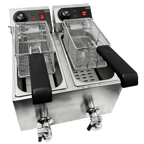 Friteuse | Elektrisch | 4+4L | 60°C/200°C | 4kW (2x 230V) | Aftapkranen | 390x540x330(h)mm
