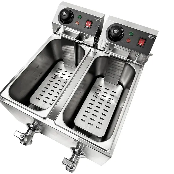 Friteuse | Elektrisch | 4+4L | 60°C/200°C | 4kW (2x 230V) | Aftapkranen | 390x540x330(h)mm