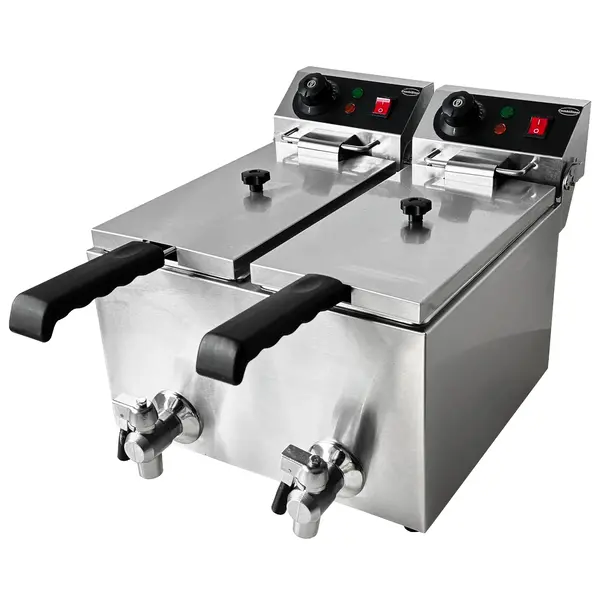 Friteuse | Elektrisch | 4+4L | 60°C/200°C | 4kW (2x 230V) | Aftapkranen | 390x540x330(h)mm