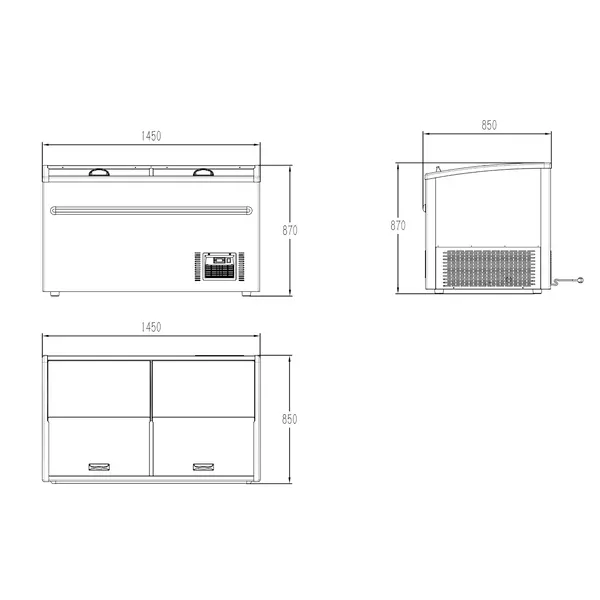 Supermarkt Vrieskist | 530L | Grijs | -18°C/-22°C | Statisch | Schuifdeksels | 1450x850x870(h)mm