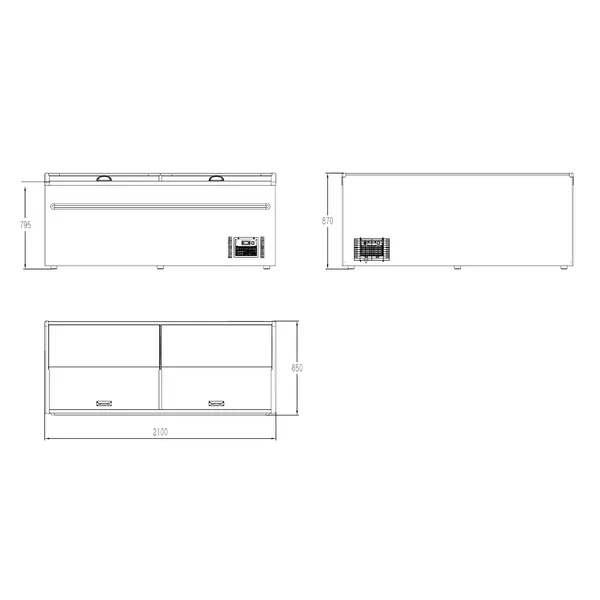 Supermarkt Vrieskist | 850L | Grijs | -18°C/-22°C | Statisch | Schuifdeksels | 2100x850x870(h)mm