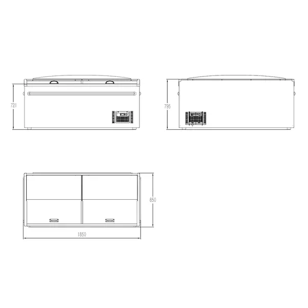 Supermarkt Vrieskist | Kop-Element | 630L | Grijs | -18°C/-22°C | Statisch | Schuifdeksels | 1850x850x795(h)mm