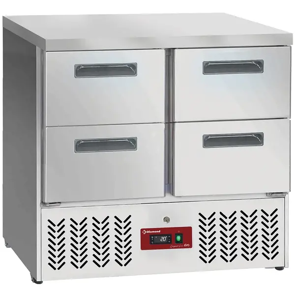 Koelwerkbank | COMPACT LINE EVO | 100L | 4 Laden (1/1 GN) | 0°C/+8°C | Statisch + Ventilator | Werkblad Afneembaar | Wielen (Geremd) | 900x700x880(h)mm