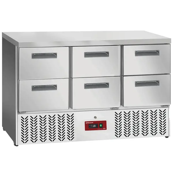 Koelwerkbank | COMPACT LINE EVO | 149L | 6 Laden (1/1 GN) | 0°C/+8°C | Statisch + Ventilator | Werkblad Afneembaar | Wielen (Geremd) | 1365x700x880(h)mm