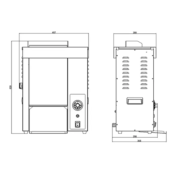Doorlooptoaster | Enkel (Verticaal) | Snelheid 360-720/u | 50°C/300°C | 2kW (230V) | 460x350x610(h)mm