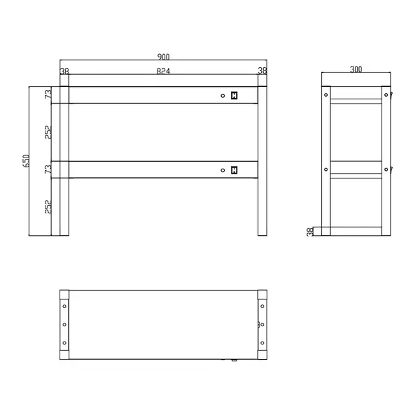 Etagère/Warmtebrug | RVS | 2 Niveaus | Verwarmd (Halogeen) | 60°C/70°C | 1.2kW (2x 230V) | 900x300x650(h)mm