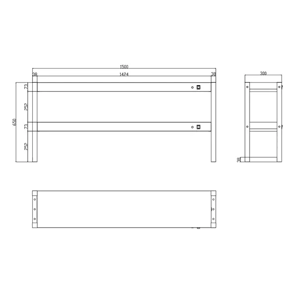 Etagère/Warmtebrug | RVS | 2 Niveaus | Verwarmd (Halogeen) | 60°C/70°C | 2.4kW (2x 230V) | 1500x300x650(h)mm