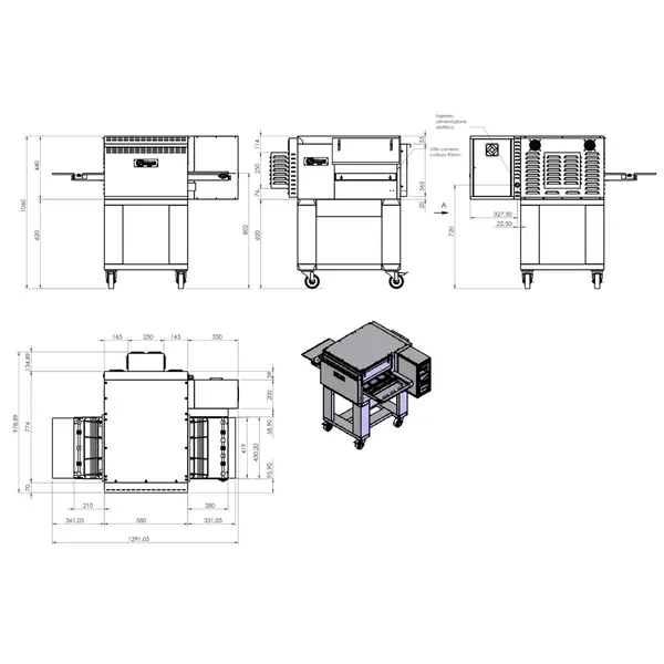 Onderstel | Diamond Tunneloven DIA-FTEV40/58-N | Wielen (Geremd) | 715x580x620(h)mm