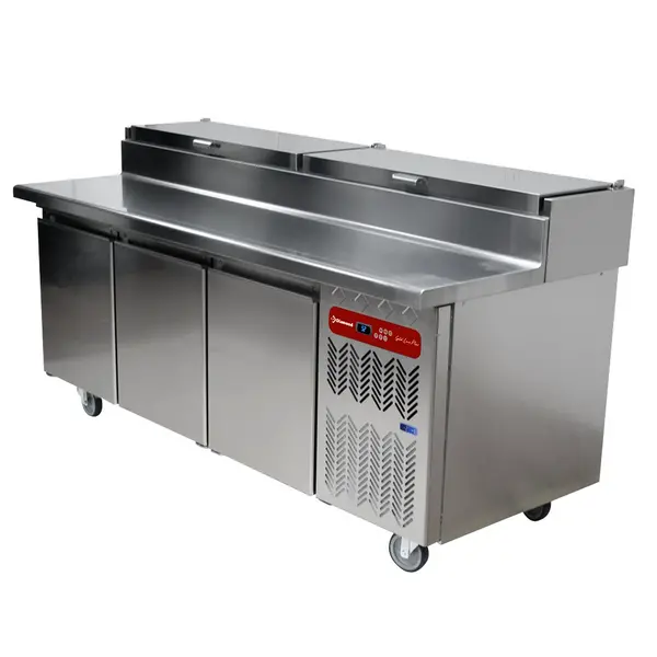 Pizzawerkbank | GOLD LINE PLUS | 457L | 3 Deuren (EN600x400) | Boven 10x 1/3 GN | -2°C/+8°C | Statisch + Ventilator | Wielen (Geremd) | 2030x860x875/1075(h)mm
