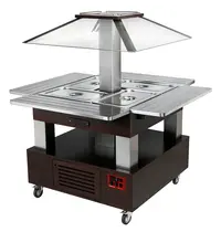 Diamond Gekoeld Buffet | GOURMET LINE | Hout/RVS | 4x 1/1 GN | +2°C/+10°C | Statisch | Automatische Liftkap (Verlicht) | Wielen (Geremd) | 1435x1435x1540(h)mm 