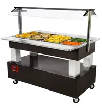 Diamond Verwarmd Buffet | GOURMET LINE | Hout/RVS | 4x 1/1 GN | 20°C/90°C | Bain-Marie | Verlichte Kap | Wielen (Geremd) | 1440x950x1370(h)mm 