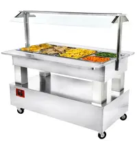 Diamond Verwarmd Buffet | GOURMET LINE | Hout/RVS | 4x 1/1 GN | 20°C/90°C | Bain-Marie | Verlichte Kap | Wielen (Geremd) | 1440x950x1370(h)mm 