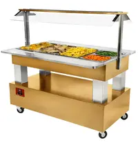 Diamond Verwarmd Buffet | GOURMET LINE | Hout/RVS | 4x 1/1 GN | 20°C/90°C | Bain-Marie | Verlichte Kap | Wielen (Geremd) | 1440x950x1370(h)mm 