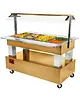Diamond Verwarmd Buffet | GOURMET LINE | Hout/RVS | 4x 1/1 GN | 20°C/90°C | Bain-Marie | Verlichte Kap | Wielen (Geremd) | 1440x950x1370(h)mm 
