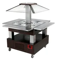 Diamond Verwarmd Buffet | GOURMET LINE | Hout/RVS | 4x 1/1 GN | 20°C/90°C | Bain-Marie | Verlichte Kap | Wielen (Geremd) | 1435x1435x1540(h)mm 