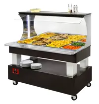 Diamond Verwarmd Buffet | GOURMET LINE | Hout/RVS | 4x 1/1 GN | 20°C/90°C | Bain-Marie | Verlichte Kap | Wielen (Geremd) | 1495x835x1405(h)mm 