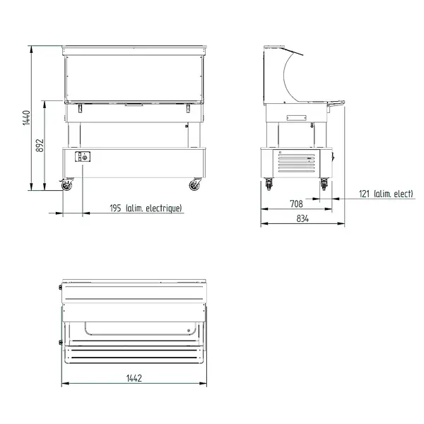 Verwarmd Buffet | GOURMET LINE | Hout/RVS | 4x 1/1 GN | 20°C/90°C | Bain-Marie | Verlichte Kap | Wielen (Geremd) | 1495x835x1405(h)mm