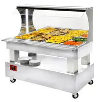 Diamond Verwarmd Buffet | GOURMET LINE | Hout/RVS | 4x 1/1 GN | 20°C/90°C | Bain-Marie | Verlichte Kap | Wielen (Geremd) | 1495x835x1405(h)mm 