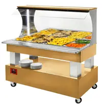 Diamond Verwarmd Buffet | GOURMET LINE | Hout/RVS | 4x 1/1 GN | 20°C/90°C | Bain-Marie | Verlichte Kap | Wielen (Geremd) | 1495x835x1405(h)mm 