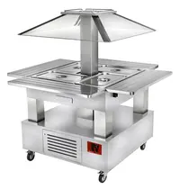 Diamond Verwarmd Buffet | GOURMET LINE | Hout/RVS | 4x 1/1 GN | 20°C/90°C | Bain-Marie | Automatische Liftkap (Verlicht) | Wielen (Geremd) | 1435x1435x1540(h)mm 