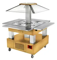 Diamond Verwarmd Buffet | GOURMET LINE | Hout/RVS | 4x 1/1 GN | 20°C/90°C | Bain-Marie | Automatische Liftkap (Verlicht) | Wielen (Geremd) | 1435x1435x1540(h)mm 