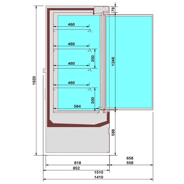 Wandkoeling | IMOLA LINE | Zwart | -1°C/+5°C | Statisch + Ventilator | Draaideuren | 1310x852x1920(h)mm