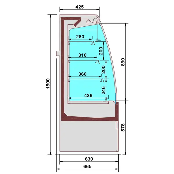 Wandkoeling | RIMINI LINE | Zwart | +1°C/+7°C | Statisch + Ventilator | Open | Intern Nachtgordijn | 1310x665x1500(h)mm