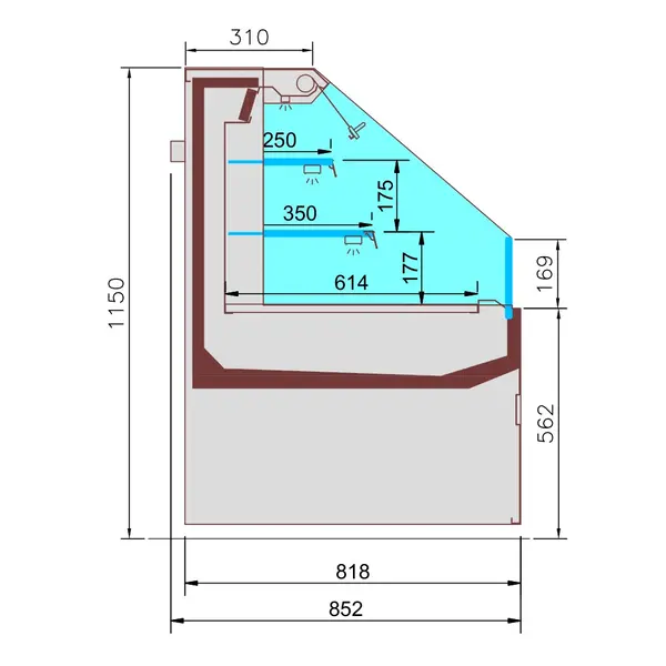 Wandkoeling | BOLOGNA LINE | Zwart | +1°C/+7°C | Statisch + Ventilator | Open | Intern Nachtgordijn | 2565x902x1150(h)mm