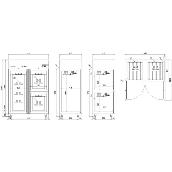 Koelkast | MASTER COMBI | 1163L (2/1 GN) | RVS | -2°C/+8°C | Geforceerd | WiFi + App | 1480x815x2085(h)mm