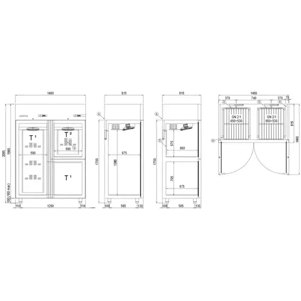 Koel-/Viskoelkast | MASTER FISH COMBI | 1444L (2/1 GN) | RVS | -6°C/+4°C & -2°C/+8°C | Geforceerd | WiFi + App | Incl. 4 Visbakken | 1480x815x2085(h)mm
