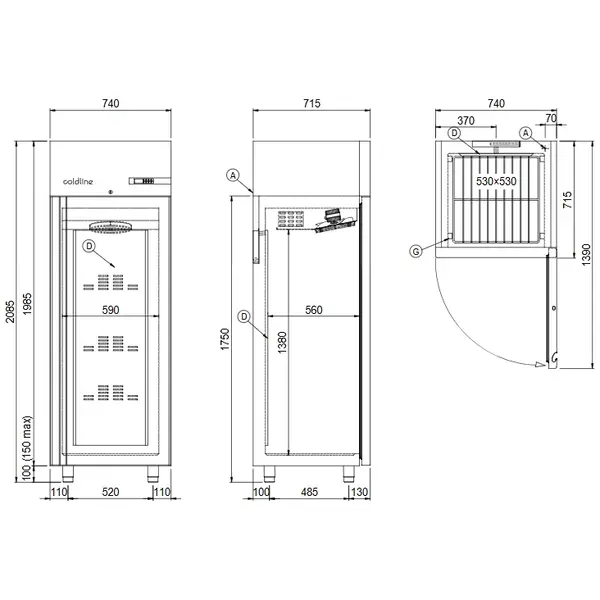 Koelkast | SMART | 512L | RVS | -2°C/+8°C | Geforceerd | WiFi + App | 740x715x2085(h)mm