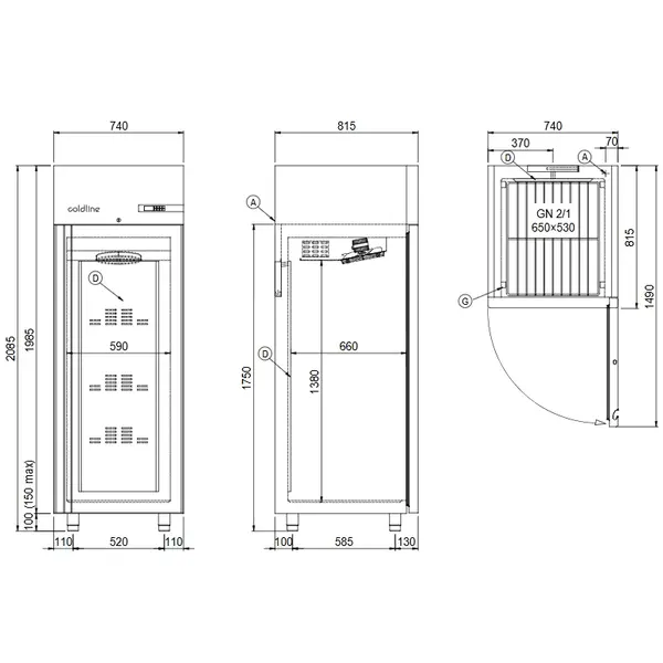 Koelkast | SMART | Energiezuinig | 601L (2/1 GN) | RVS | -2°C/+8°C | Geforceerd | WiFi + App | 740x815x2085(h)mm